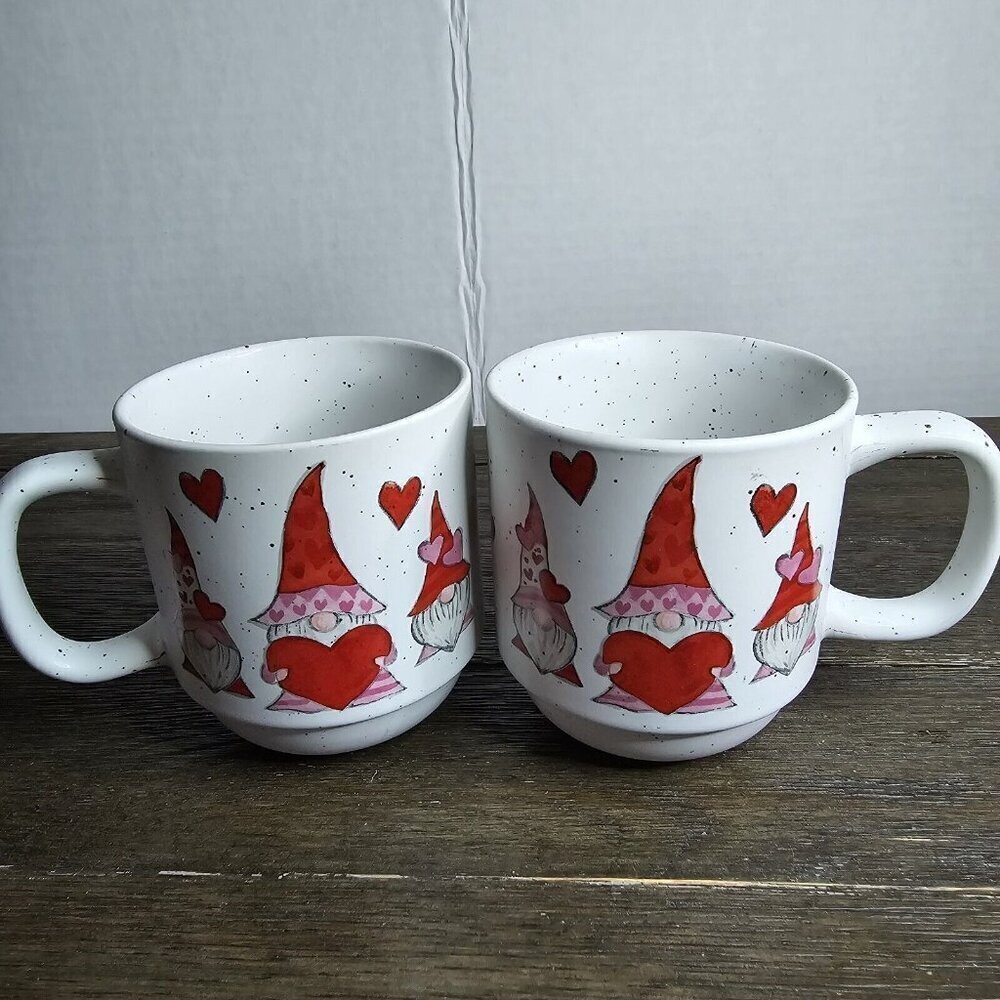 Sheffield Home Pink Hearts Valentine's Day Gnome Mugs Set Of 2 Love Cute Holiday